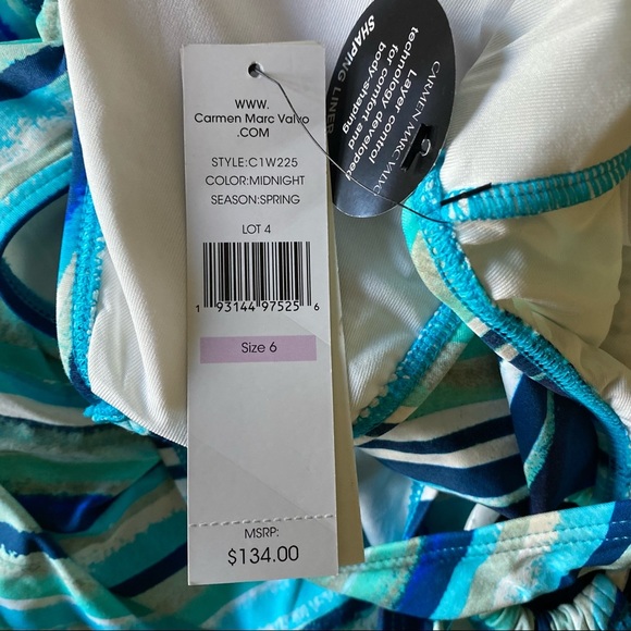Carmen Marc Valvo One Piece Palermo Waters V-Neck Swimsuit Size 6 NWT - Picture 7 of 12
